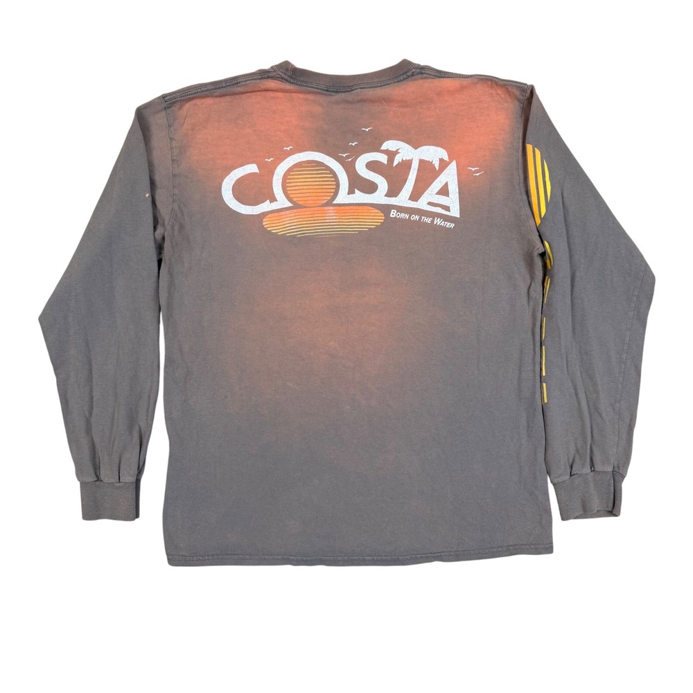 Costa Retro Sun Bleached LS Shirt M Fishing Gray Orange Faded Coastal Skater
